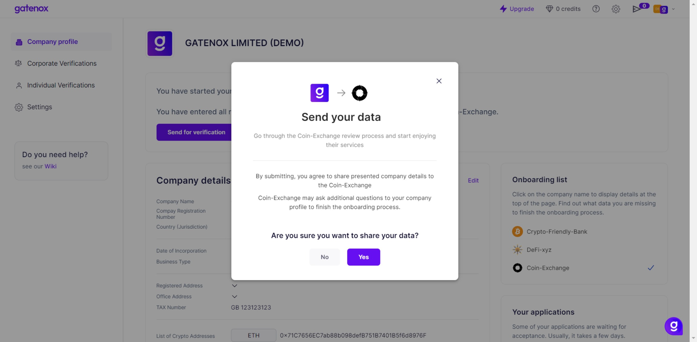 Share my profile - send data to Partner