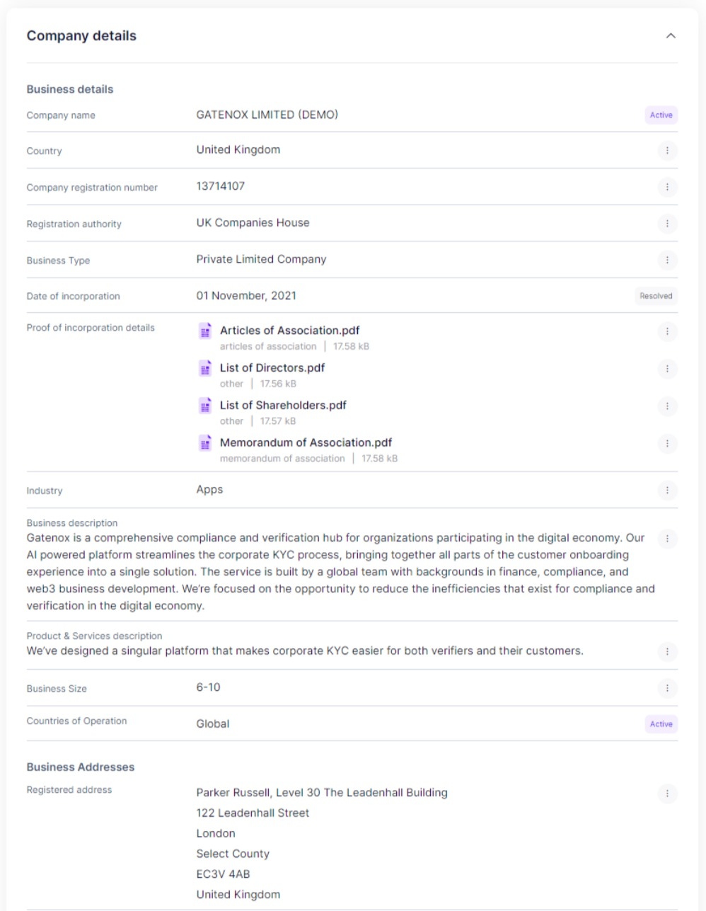Review - company details